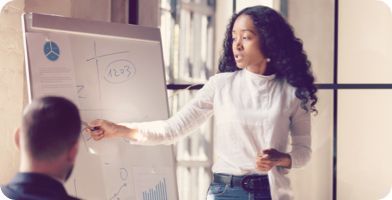 Photo of a person providing training using a whiteboard